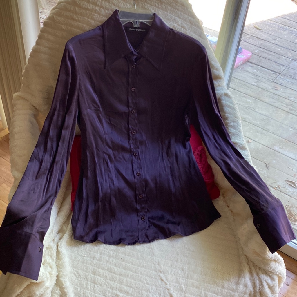 Flavio Castellani Silk Stretch Dark Purple Buttondown Logo Shirt Neverused Italy